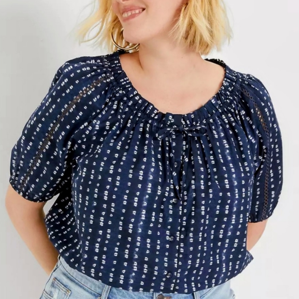 Lane Bryant Crop Button-Down Elastic Hem Top